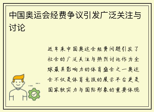中国奥运会经费争议引发广泛关注与讨论